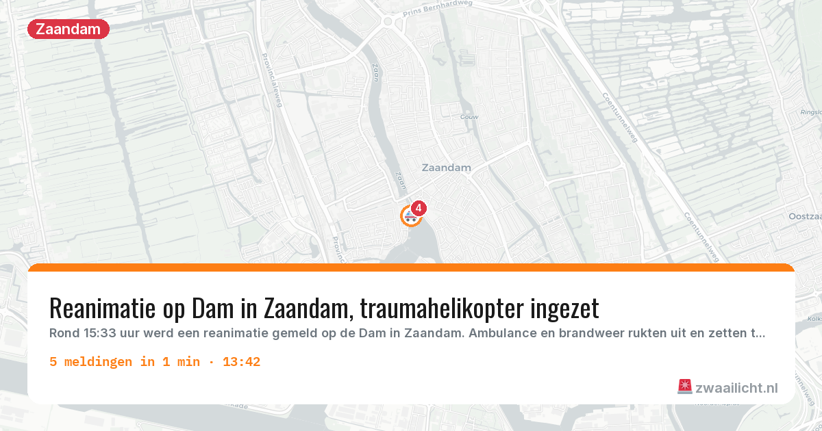 Kaart van de activiteitspiek bij Zaandam
