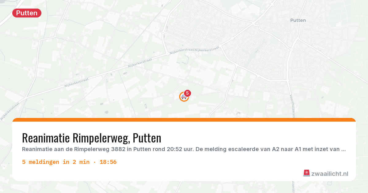 Kaart van de activiteitspiek bij Putten