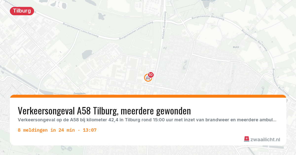 Kaart van de activiteitspiek bij Tilburg