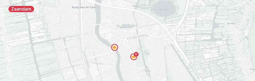 Kaart van Reanimatie Heijermansstraat Zaandam, traumahelikopter gea...