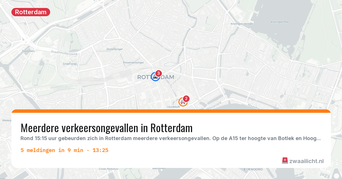Kaart van de activiteitspiek bij Rotterdam
