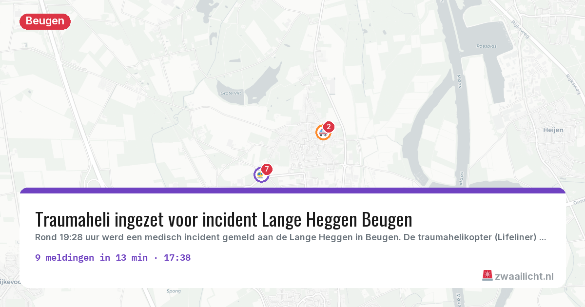 Kaart van de activiteitspiek bij Beugen