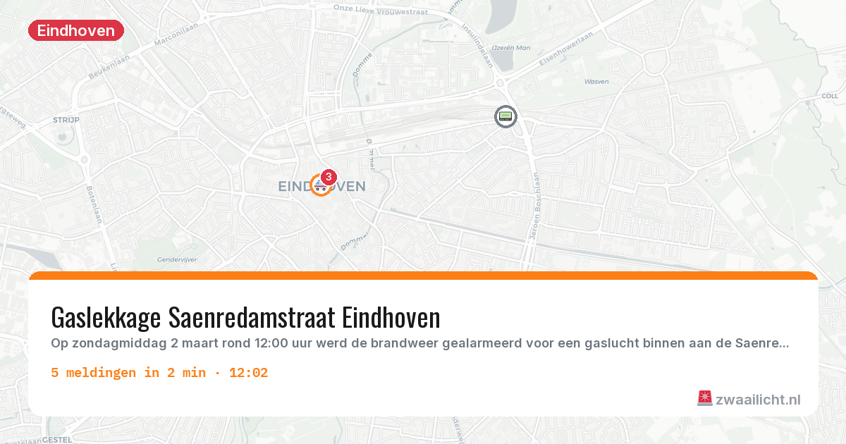 Kaart van de activiteitspiek bij Eindhoven