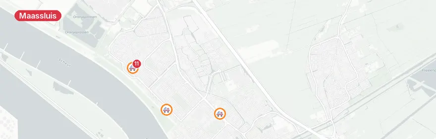 Kaart van Riooldampen Asserdreef Maassluis, woningen ontruimd