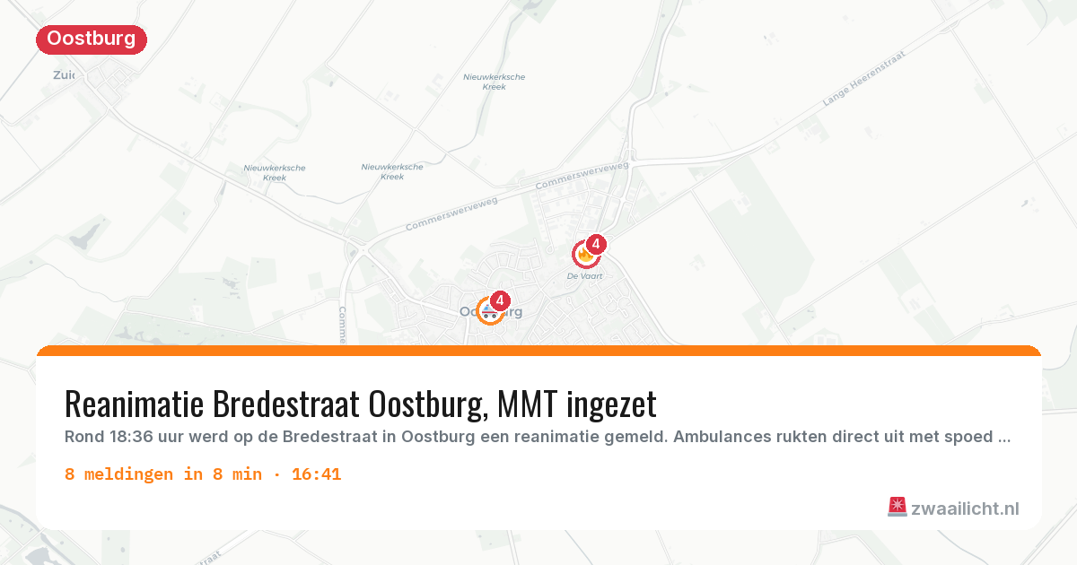 Kaart van de activiteitspiek bij Oostburg