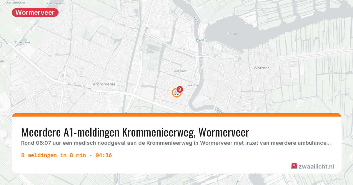 Kaart van de activiteitspiek bij Wormerveer