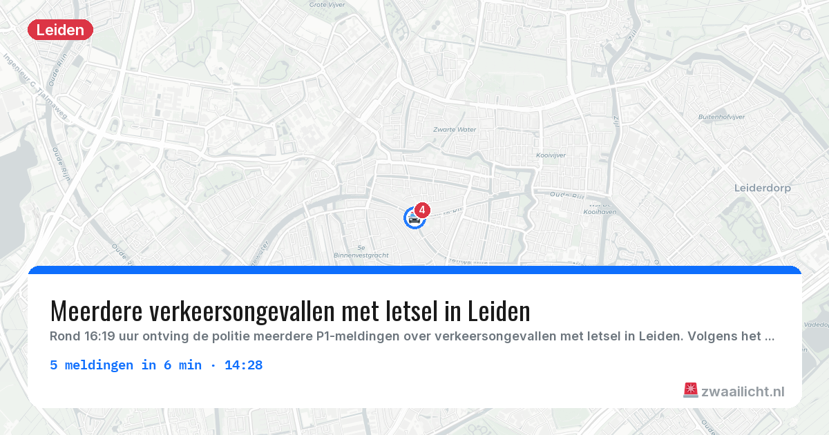 Kaart van de activiteitspiek bij Leiden