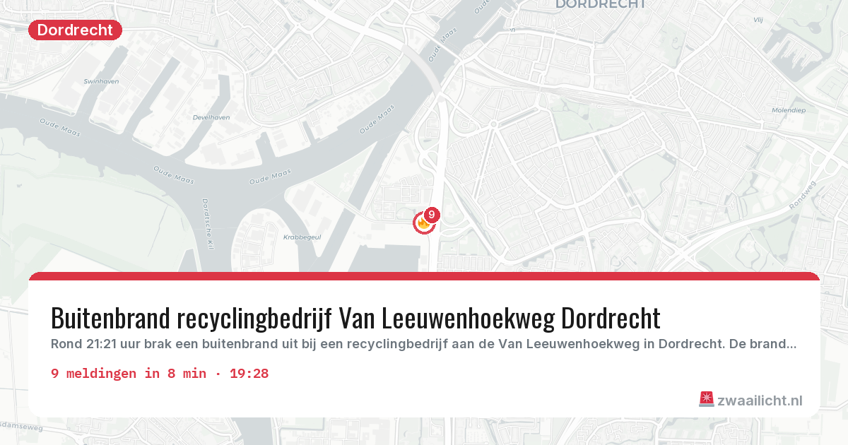 Kaart van de activiteitspiek bij Dordrecht