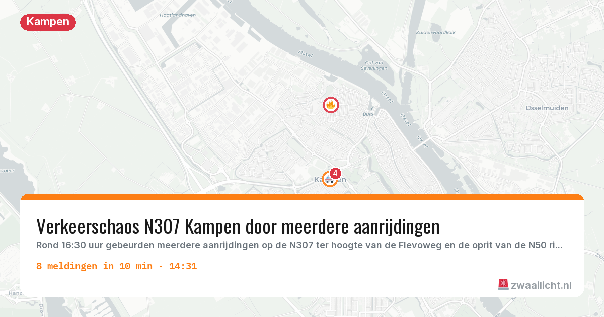 Kaart van de activiteitspiek bij Kampen