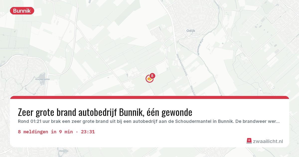 Kaart van de activiteitspiek bij Bunnik
