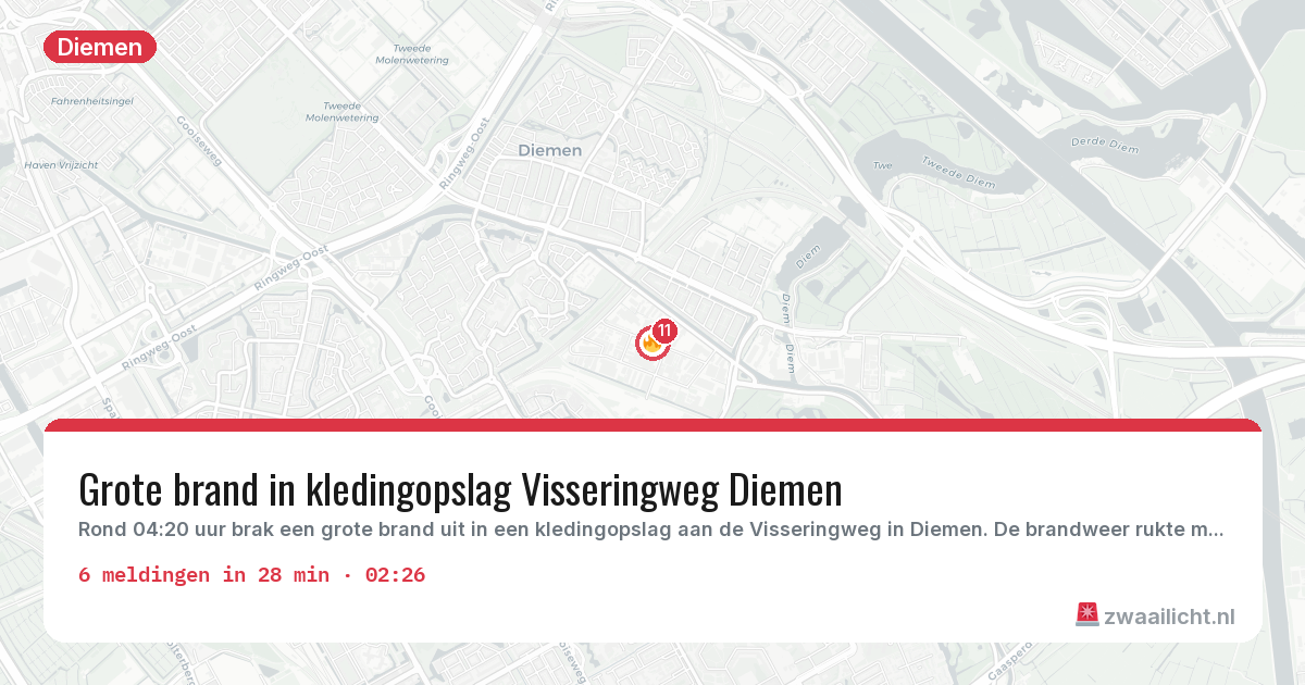 Kaart van de activiteitspiek bij Diemen