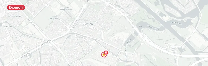 Kaart van Grote brand in kledingopslag Visseringweg Diemen