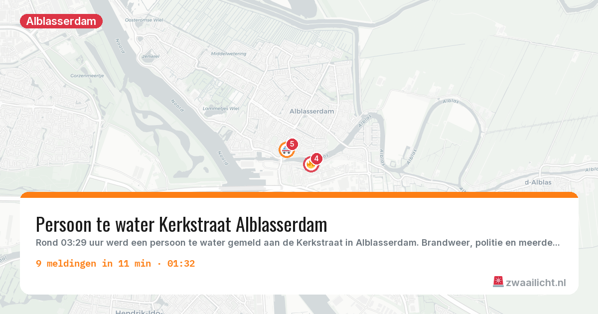 Kaart van de activiteitspiek bij Alblasserdam