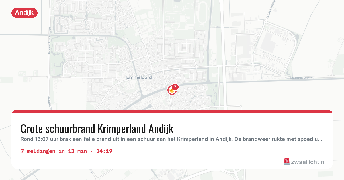 Kaart van de activiteitspiek bij Andijk