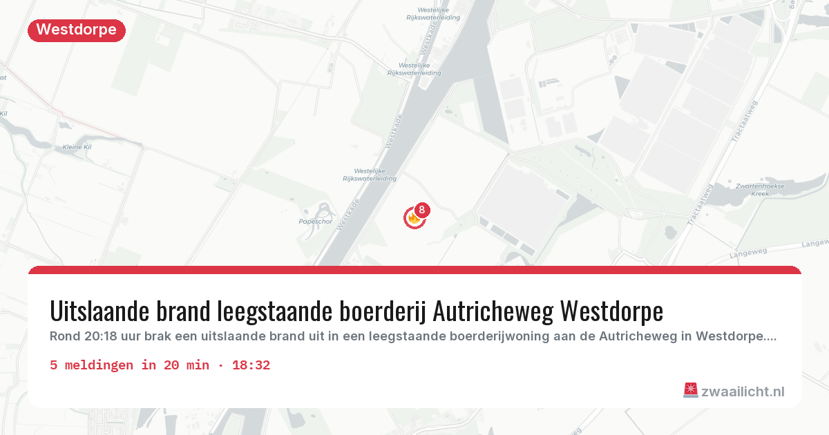 Kaart van de activiteitspiek bij Westdorpe
