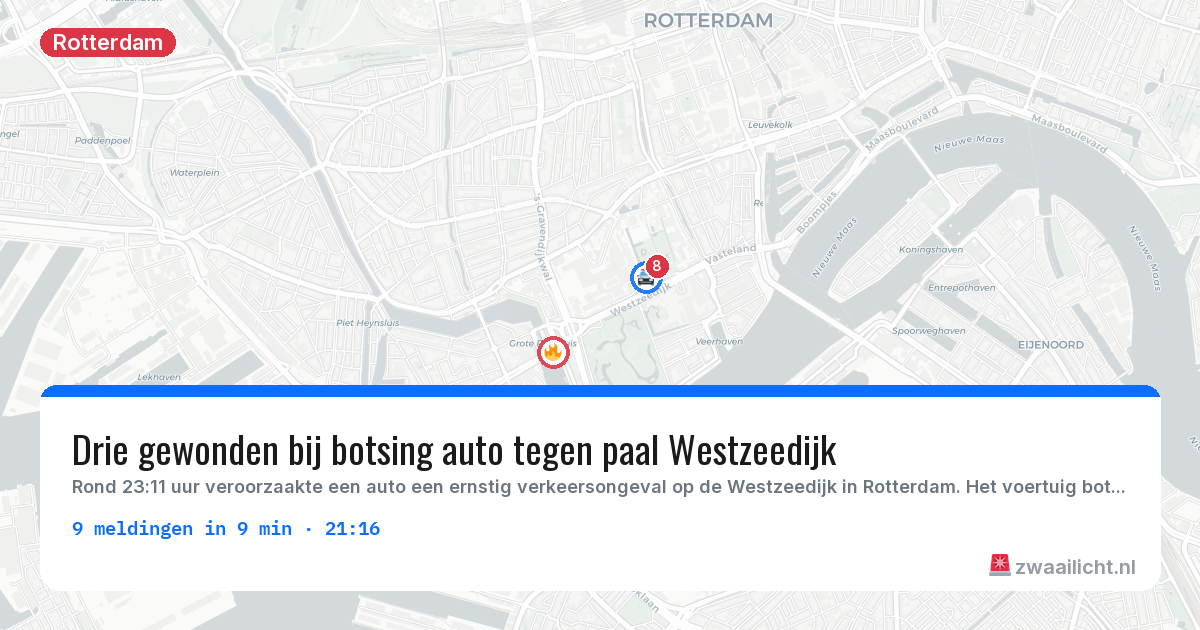 Kaart van de activiteitspiek bij Rotterdam