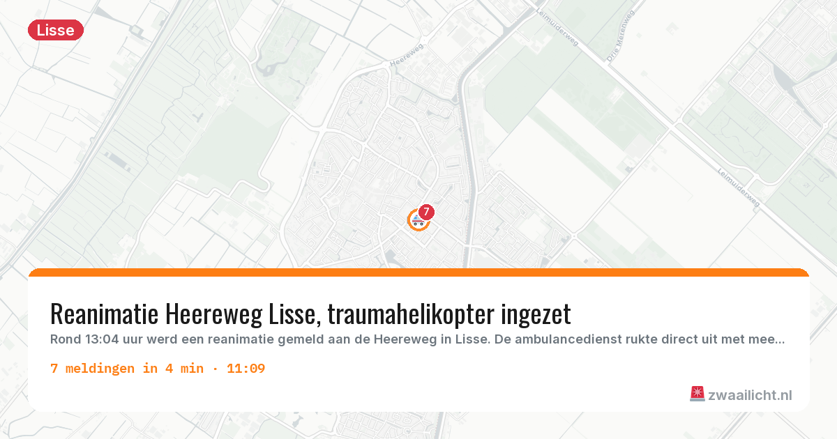 Kaart van de activiteitspiek bij Lisse