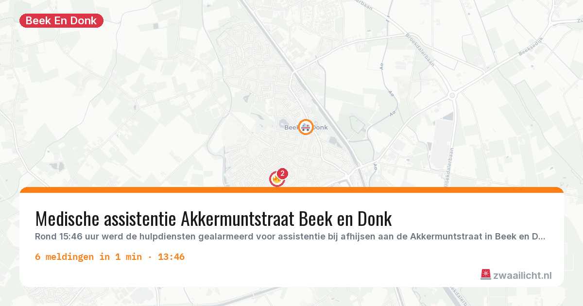 Kaart van de activiteitspiek bij Beek En Donk
