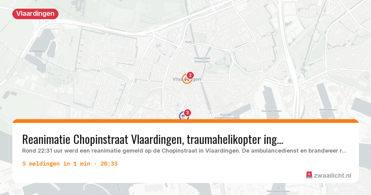 Kaart van de activiteitspiek bij Vlaardingen