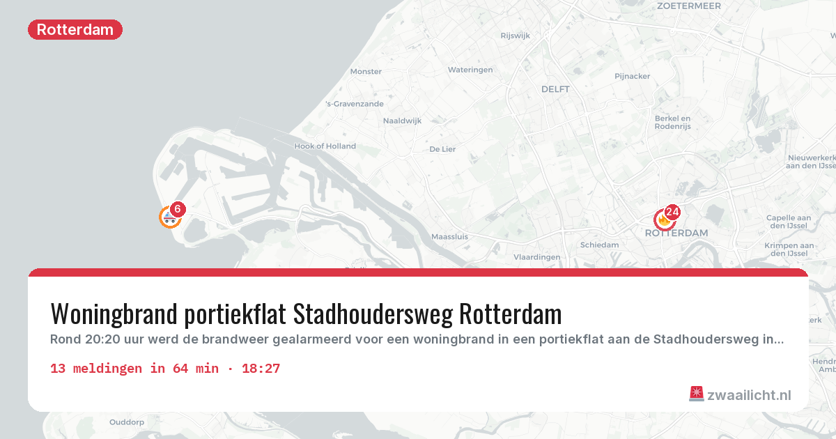 Kaart van de activiteitspiek bij Rotterdam
