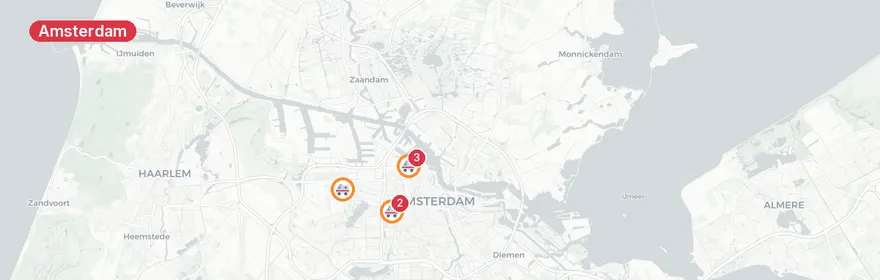 Kaart van Meerdere ambulance-incidenten Amsterdam