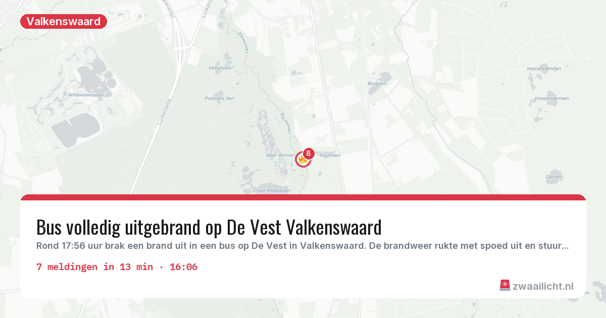 Kaart van de activiteitspiek bij Valkenswaard
