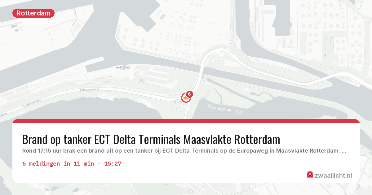 Kaart van de activiteitspiek bij Rotterdam