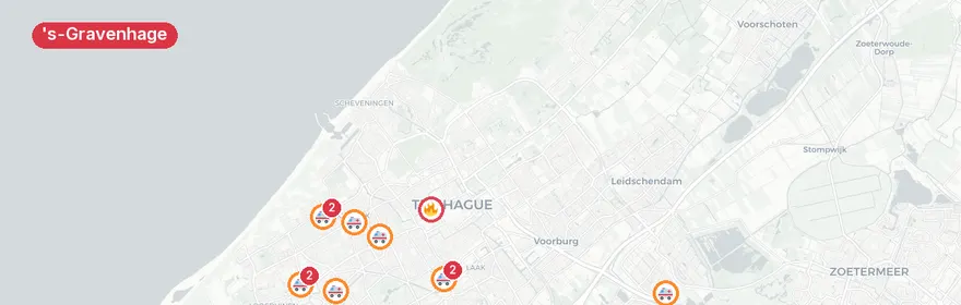 Kaart van Verkeersongeval en woningbrand 's-Gravenhage