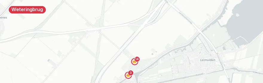 Kaart van Zeer grote brand verwoest loods Lisserweg Weteringbrug