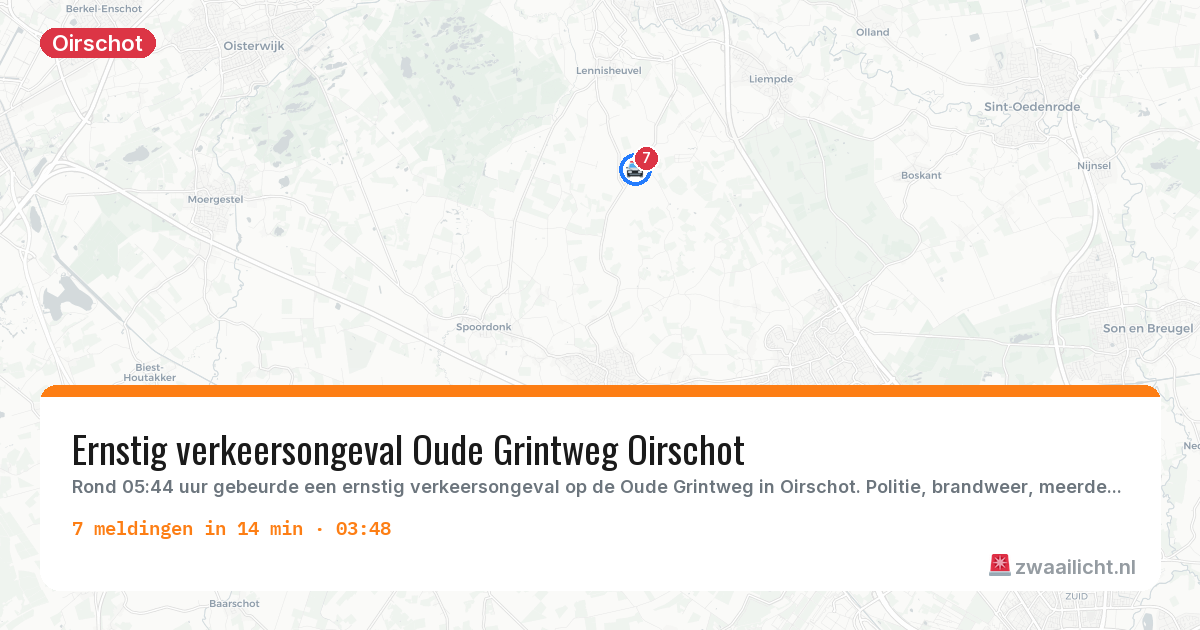 Kaart van de activiteitspiek bij Oirschot