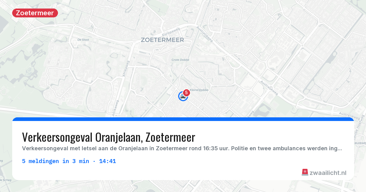 Kaart van de activiteitspiek bij Zoetermeer