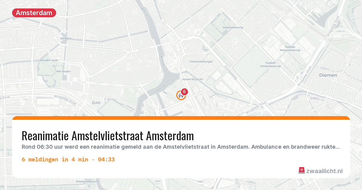 Kaart van de activiteitspiek bij Amsterdam