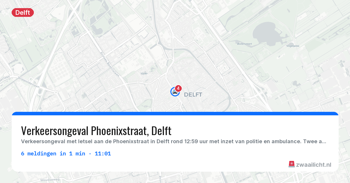 Kaart van de activiteitspiek bij Delft