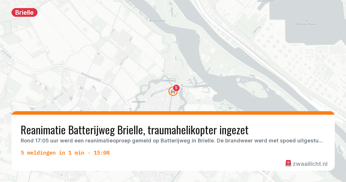 Kaart van de activiteitspiek bij Brielle