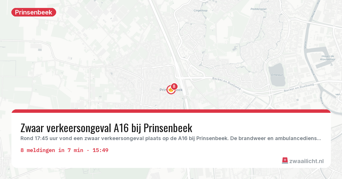 Kaart van de activiteitspiek bij Prinsenbeek