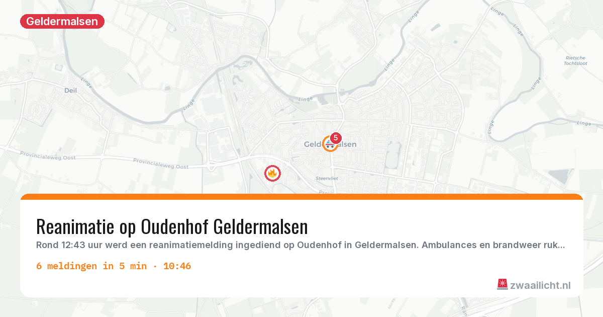 Kaart van de activiteitspiek bij Geldermalsen