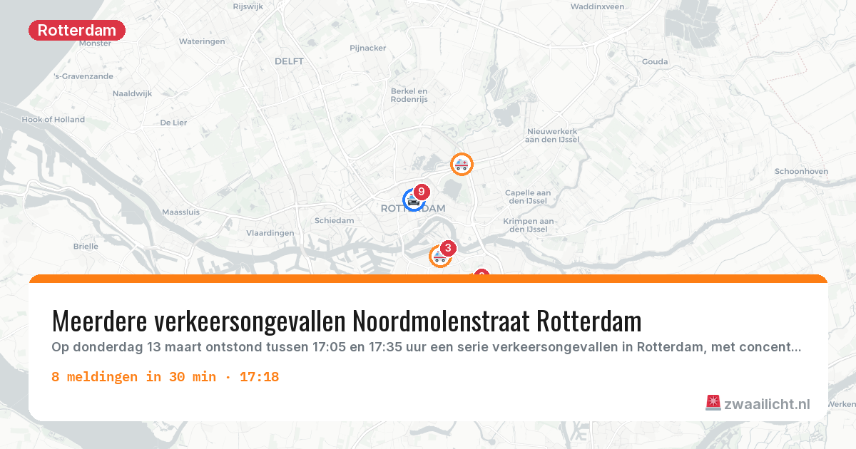 Kaart van de activiteitspiek bij Rotterdam