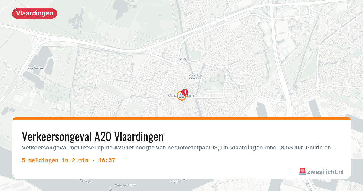 Kaart van de activiteitspiek bij Vlaardingen