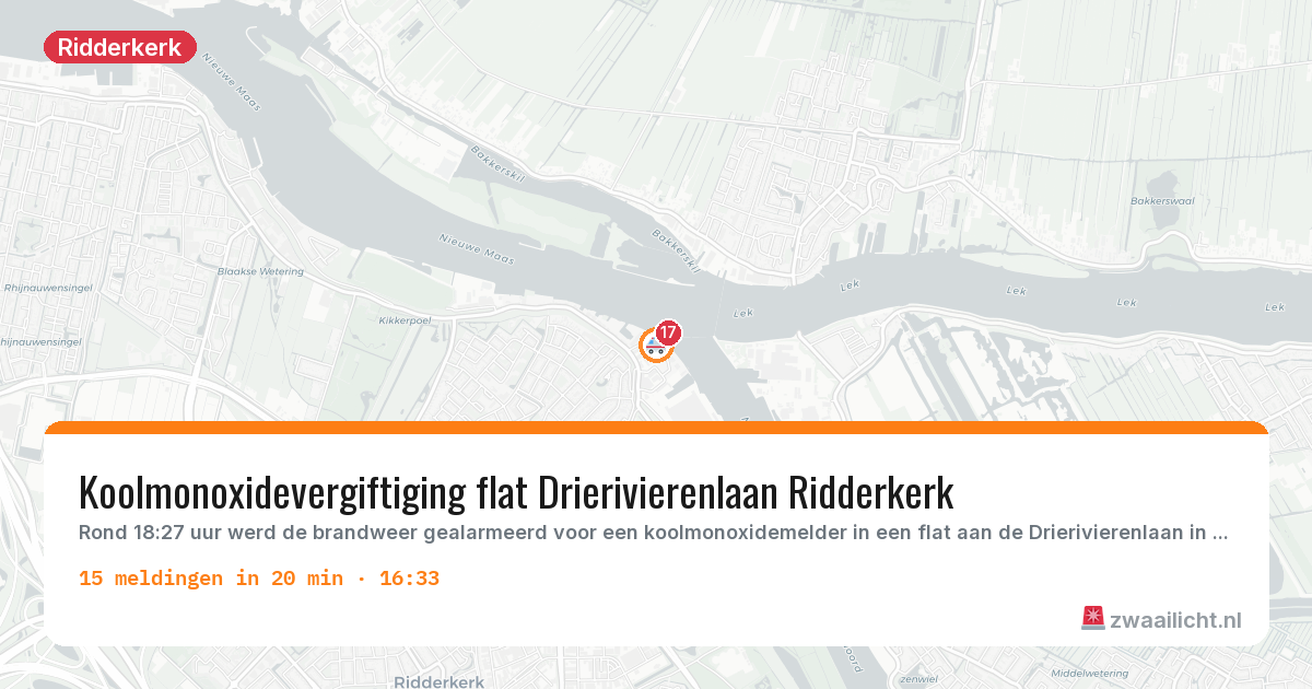 Kaart van de activiteitspiek bij Ridderkerk