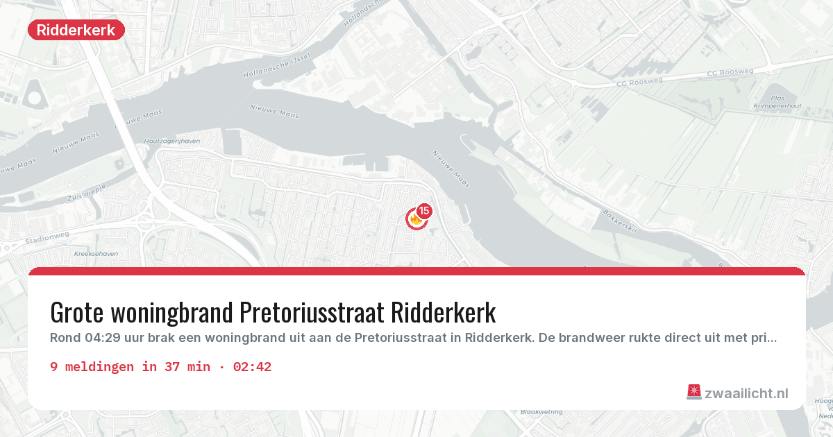 Kaart van de activiteitspiek bij Ridderkerk