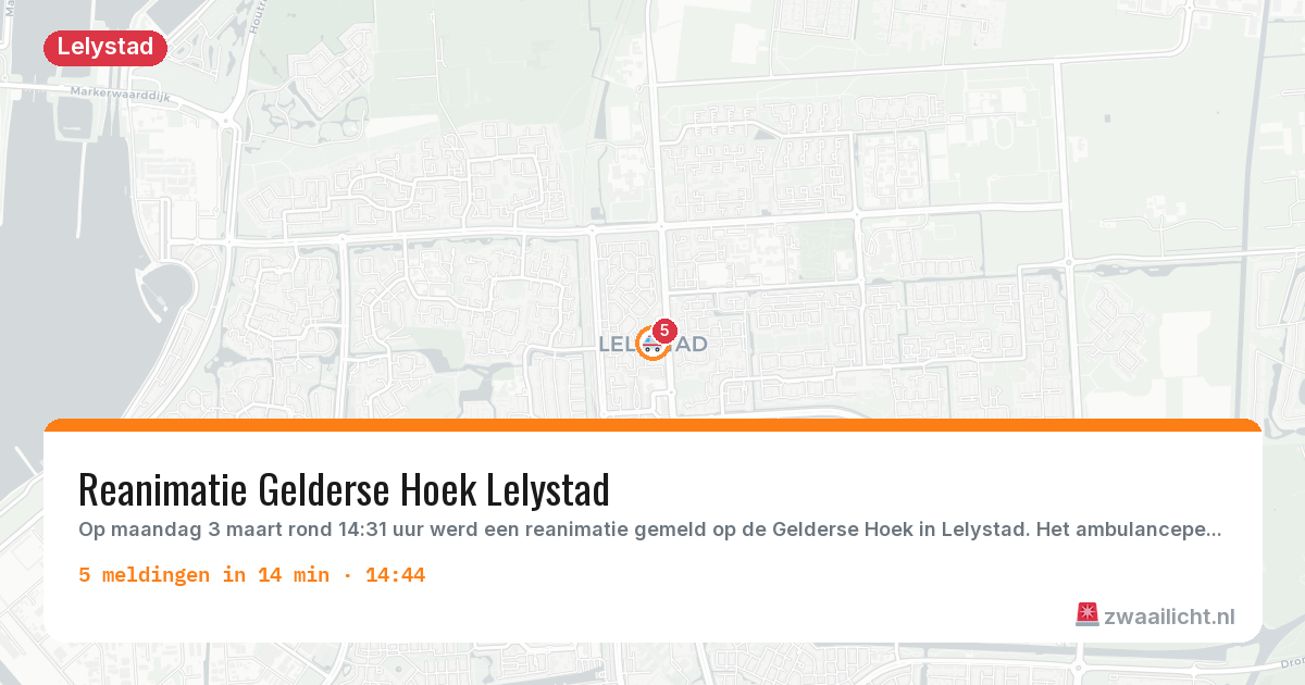 Kaart van de activiteitspiek bij Lelystad