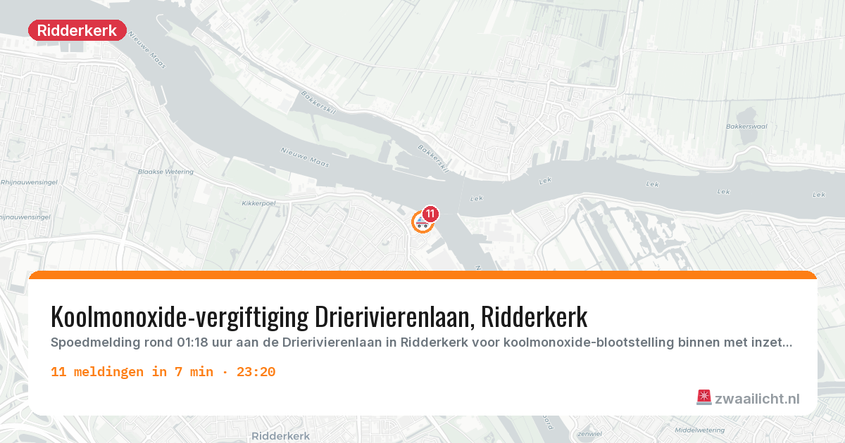 Kaart van de activiteitspiek bij Ridderkerk