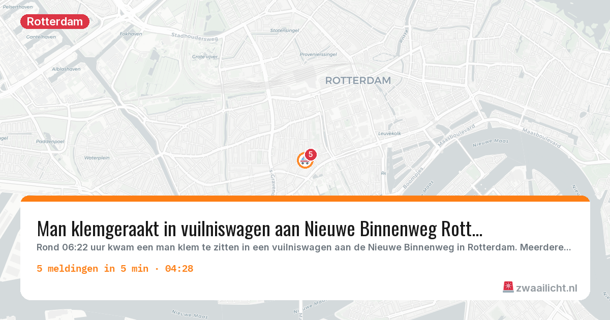 Kaart van de activiteitspiek bij Rotterdam