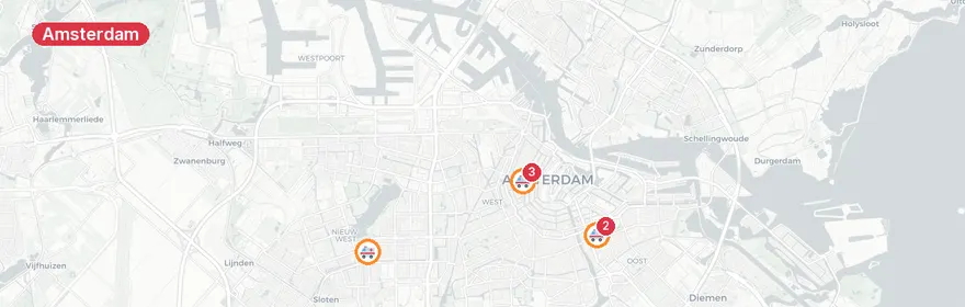 Kaart van Meerdere meldingen Amsterdam centrum