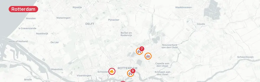 Kaart van Meerdere incidenten in Rotterdam, onder meer voertuigonge...