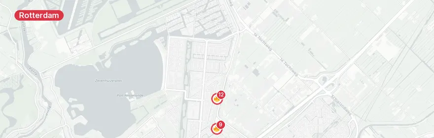 Kaart van Zeer grote brand in rieten dak Bermweg Rotterdam