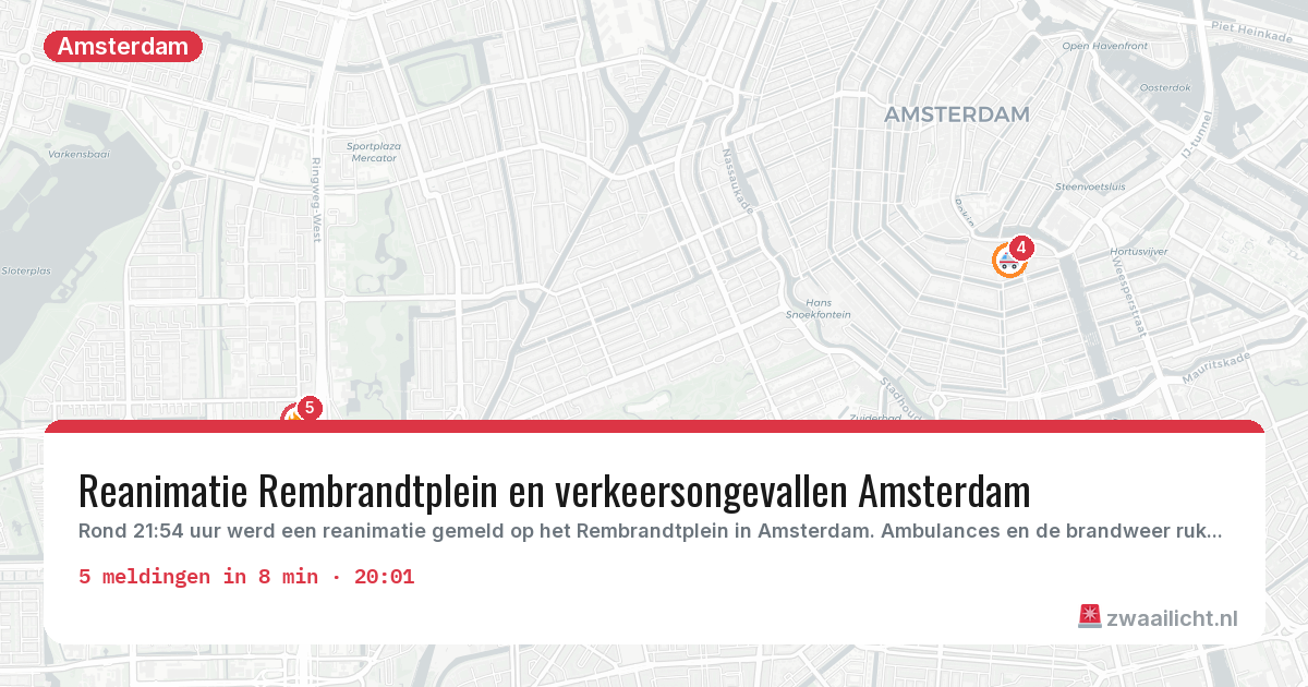 Kaart van de activiteitspiek bij Amsterdam