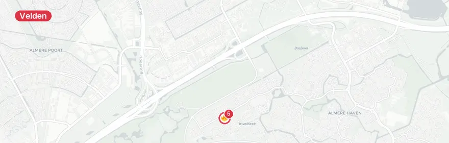 Kaart van Brand bijgebouw Rijksweg Velden, weg afgesloten