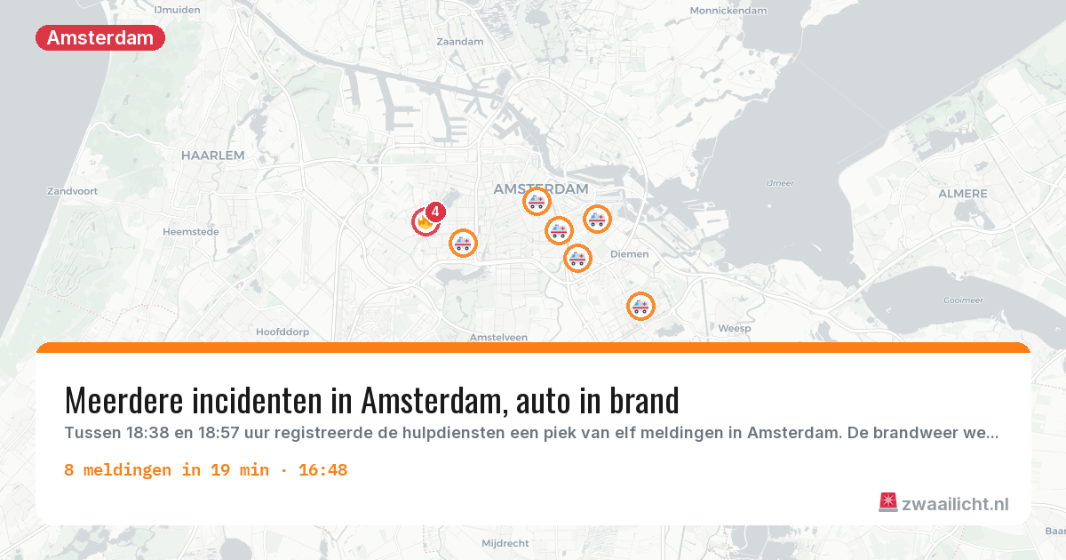 Kaart van de activiteitspiek bij Amsterdam