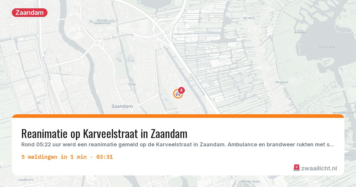 Kaart van de activiteitspiek bij Zaandam